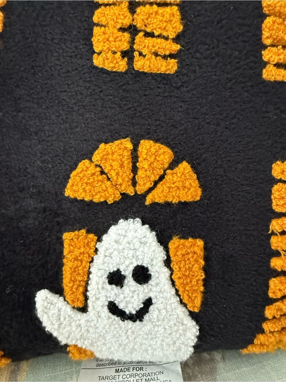 Novelty Halloween Ghost Plush Pillow - Black & Orange NWT